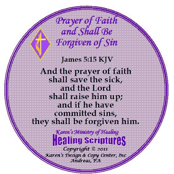 PRAYER OF FAITH AND SHALL BE FORGIVEN OF SIN JAMES 5.15 KJV ROUND PURPLE