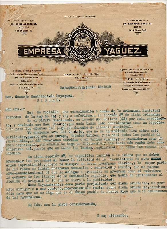 Carta de Junio 18, 1919 - Coleccion Maymon