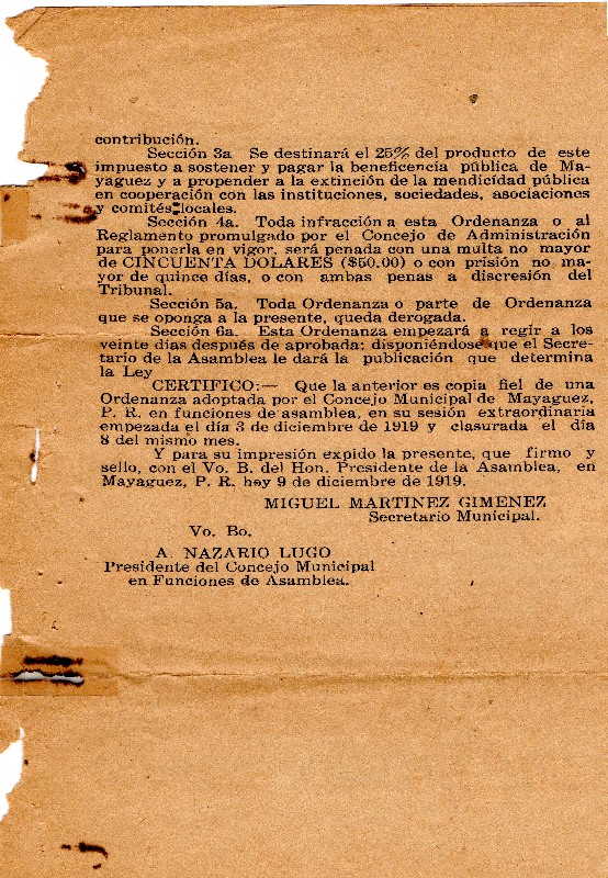 Ordenanza Municipal Final 1919 - Coleccion Maymon