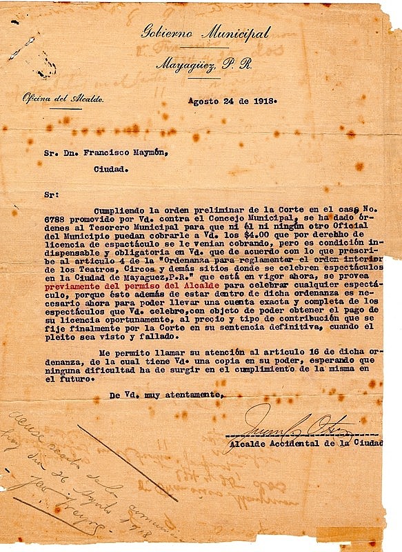 Agosto 1918 - Carta a Francisco Maymon - Coleccion Maymon