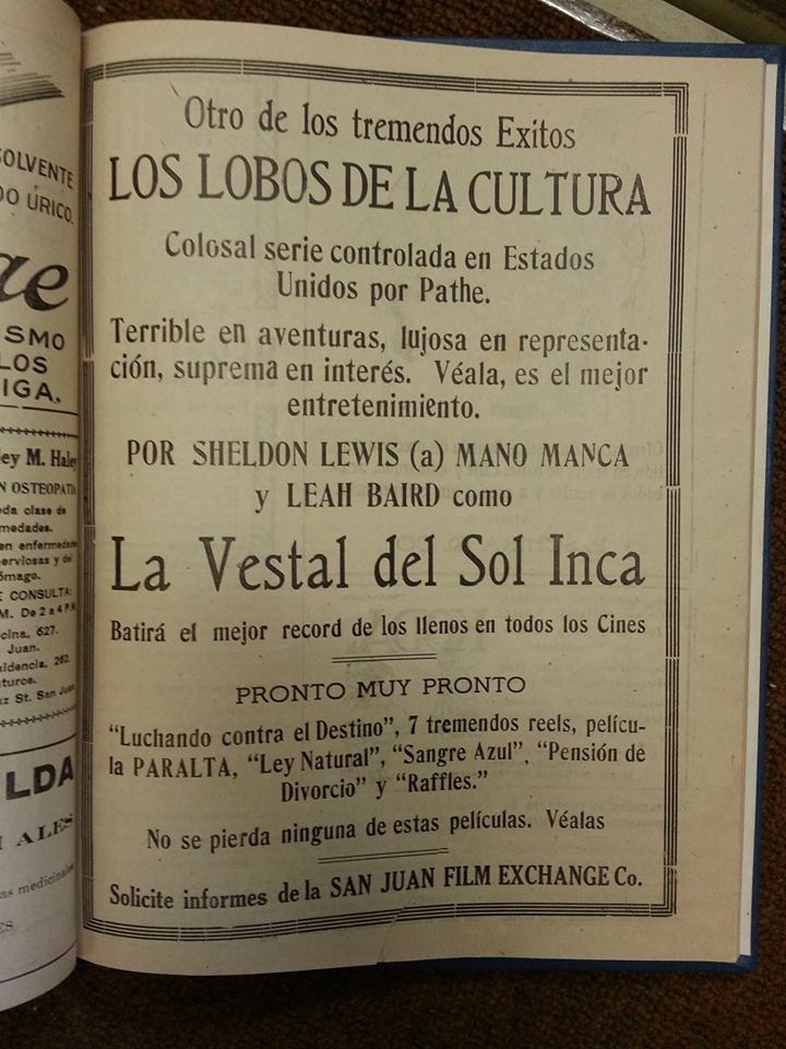 Programa 'La Vestal Del Sol Inca'  1919