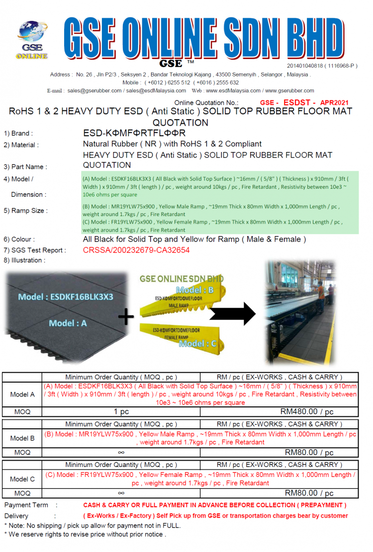 ESD Conductive Floor Mat Malaysia
